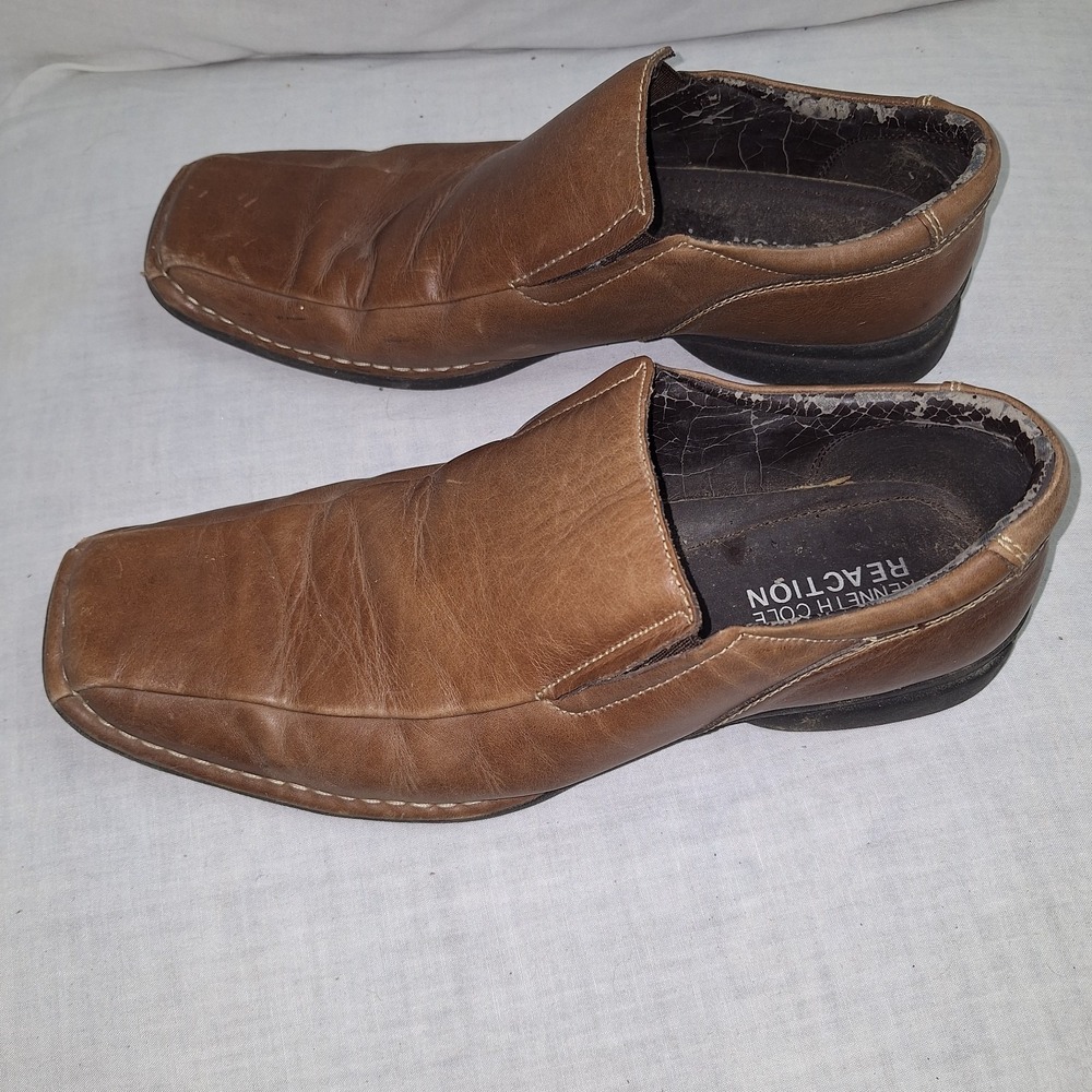 Kenneth Cole Reaction Shoes Loafers Men's 12M Slip-On Brown Leather Square Toe - Picture 6 of 13
